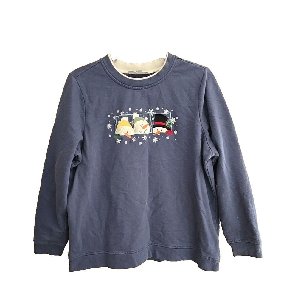 Breckenridge Blue Christmas Theme Snowman Pullover Sweater Womans Plus Size 1X